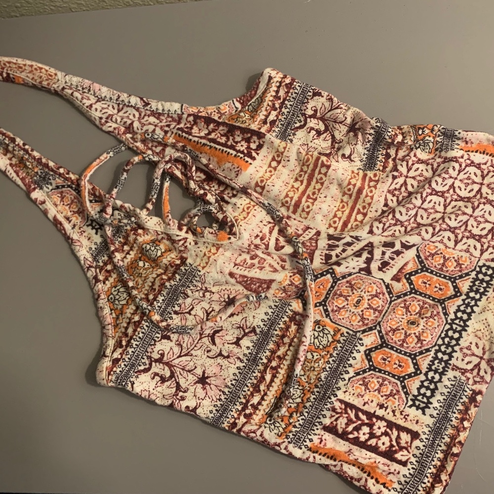 HIP Halter Tank Crop Top with Boho Pattern of Orange, Red, Pink color & Flex Fit